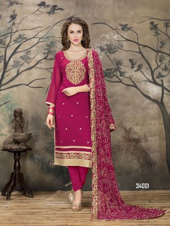Pink Designer Salwar Kameez - Georgette, Customizable Sizes from XXS to XXXL, Full Sleeves, All Season Wear, Trendy Ethnic Fashion | Dry Clean Only