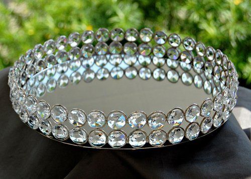 Stunning Decorative Round Clear Glass Crystal Tray with Strong Metal Base