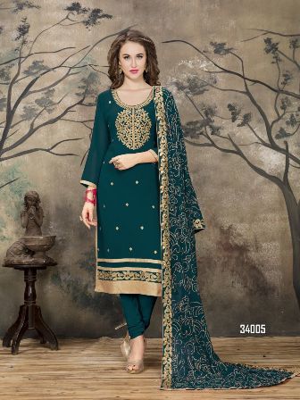Green Designer Churidar Salwar Kameez Decoration Material: Beads