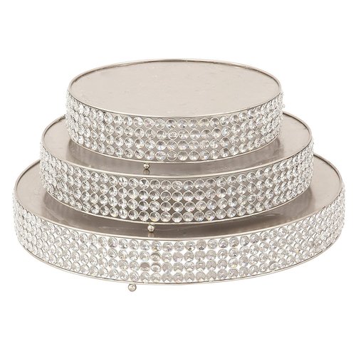 Urban Designs 7776245 Party Essentials Round Silver Bead Cake Stand - Set of 3,Silver By OTTO INTERNATIONAL