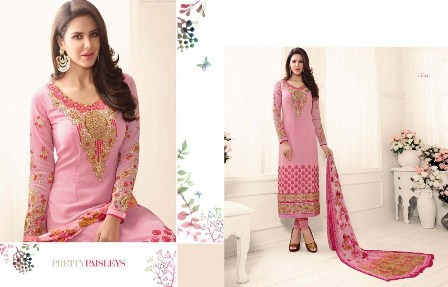 Georgette Churidar Suit - Customized, Embroidered Shiny Pink Design | Full Sleeves, All Season Wear, Dry Clean Only