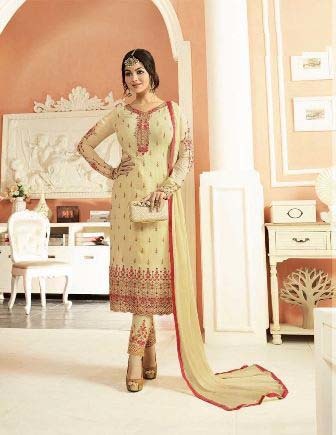 Indian Bollywood Replica Cream Coloured Designer Churidar