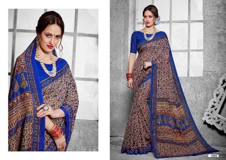 Cotton Silk Blue Printed Daily Wear Saree