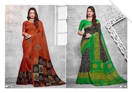 Cotton Silk Double Designed Printed Saree