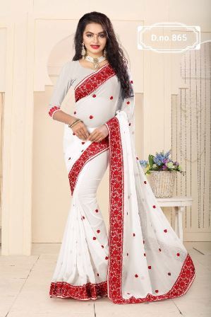 Cotton Silk Traditional Wear White Saree