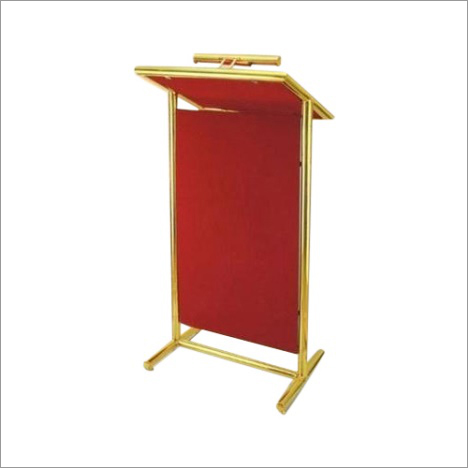 Wooden Podium - Solid Wood with Steel Frame, Eco-Friendly Design with Velvet Finish, One-Piece Rack with Rails