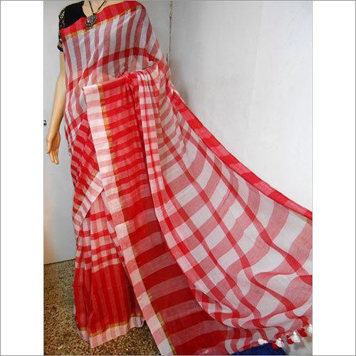 Handloom Saree - Multicolor Checked Design | Traditional Elegance Without Warranty