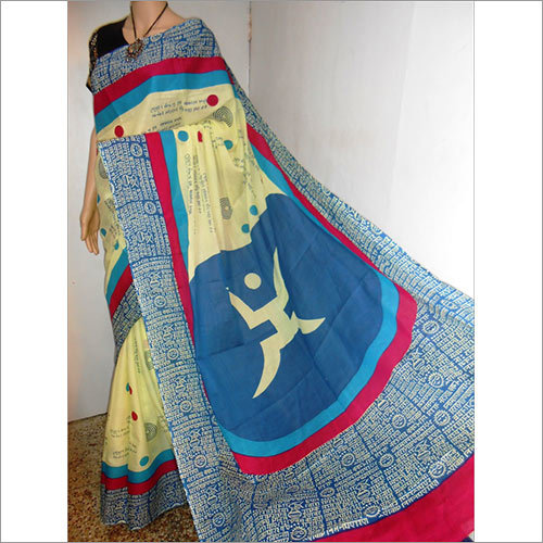 Multicolor Cotton Block Printed Saree