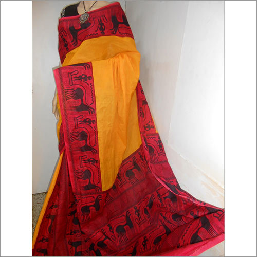 Yellow Block Printed Saree
