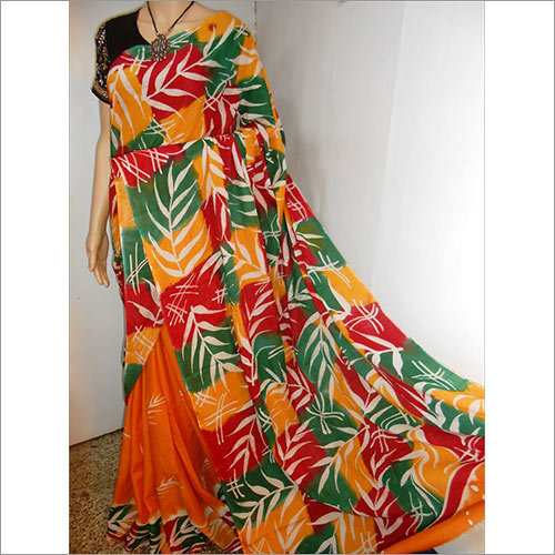 Batik Malmal Saree - Multicolor Printed Fabric Design | Elegant Style for Traditional Occasions