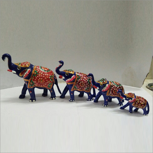 Hand Painted Elephant Lacquer Statue Set