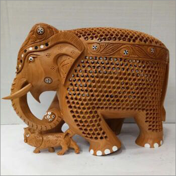 Wooden Carved Jali Elephant Statue