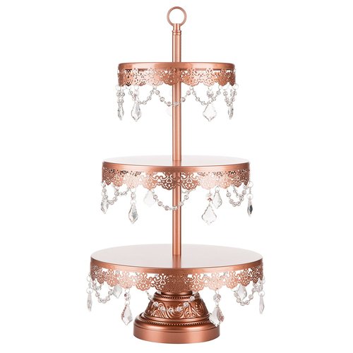Sophia Rose Gold 3-Tier Cupcake Stand, Dessert Cake Tower with Glass Crystals