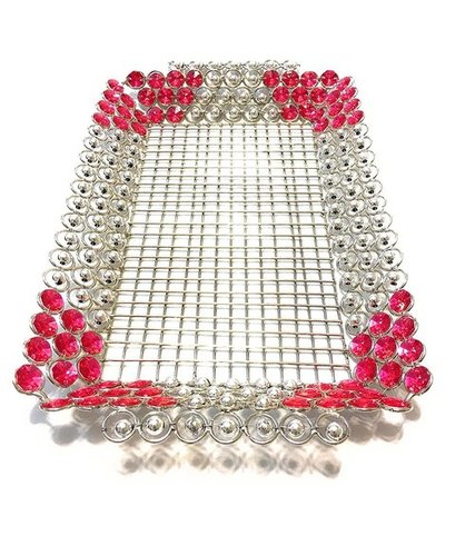 Brass Decor Handmade Decorative and Beautiful Tray with Crystal and Beads