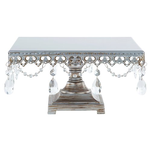 Anastasia Antique Silver Square Cake Stand with Crystals