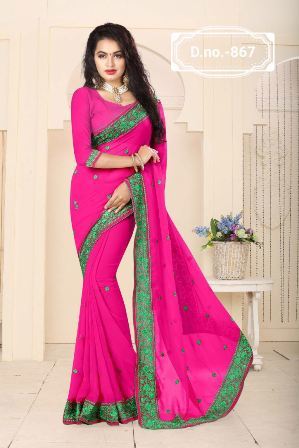 Cotton Silk Pink Designer Saree For Party Wear