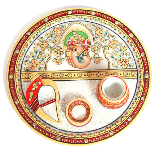 Hand Painted Marble Pooja Thali