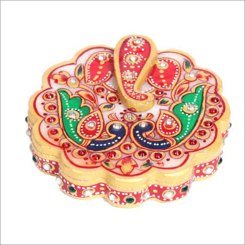 Hand Painted Studded Marble Pooja Thali