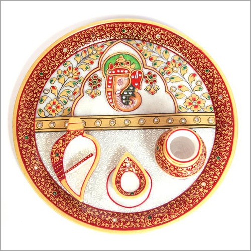 Lord Ganesha Idol Marble Pooja Thali