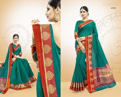 Double Coloured Designer Saree - Cotton Silk Fabric, Plain Pattern | Warranty Included for All Seasons