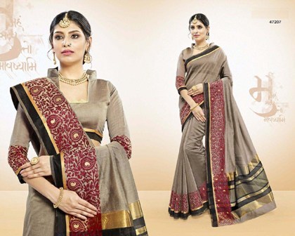 Plain Cotton Wiving Border Printed Saree