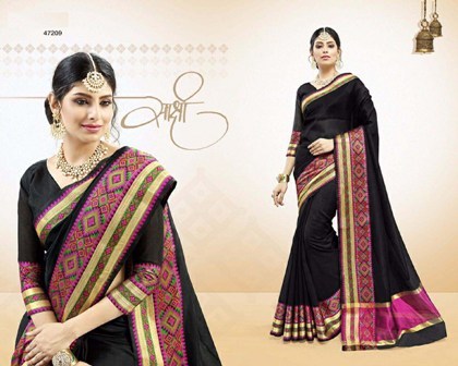 Cotton Silk Black Border Printed Saree