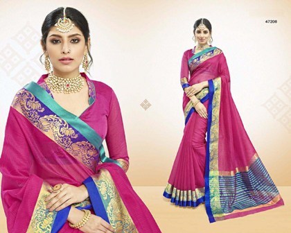 Stiched Plain Cotton Saree