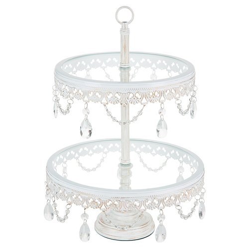 Anastasia Collection Antique White Washed 2 Tier Cupcake Stand