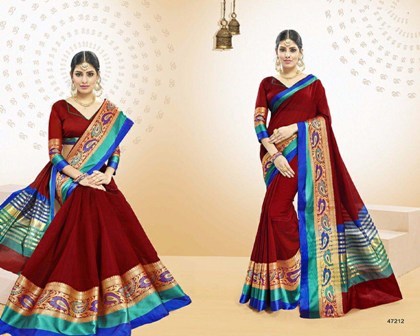 Stiched Cotton Wived Plain Saree