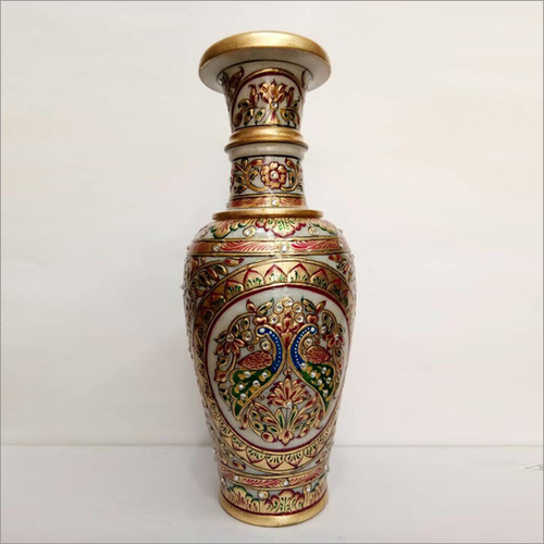 Peacock Design White Marble Vase