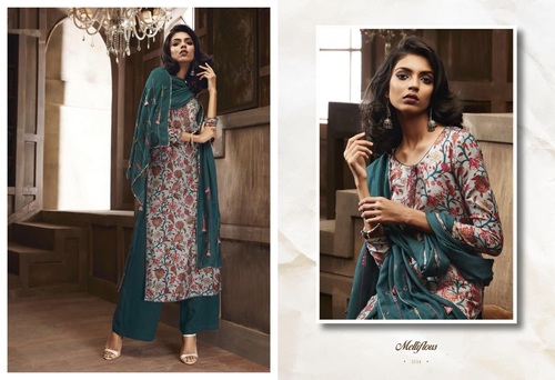 Teal Long Sleeves Printed Salwar Suits