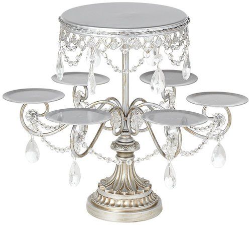 Elise Antique Silver-Crystal 12" High Cake and Cupcake Stand