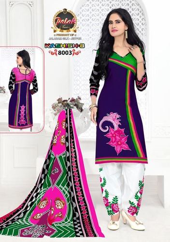 Fancy Cotton Printed Dress Materials - Cotton Fabric, 2.25m Top, 2m Bottom, Purple, Printed Design, Vibrant Colors