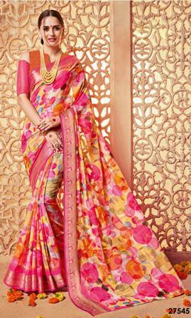 Cotton Silk Rose Designer Party Wear Saree