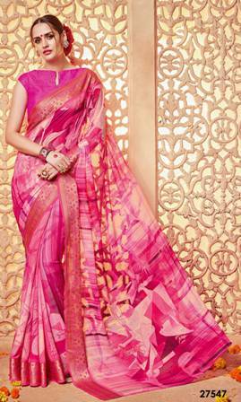 Cotton Silk Pink Printed Saree