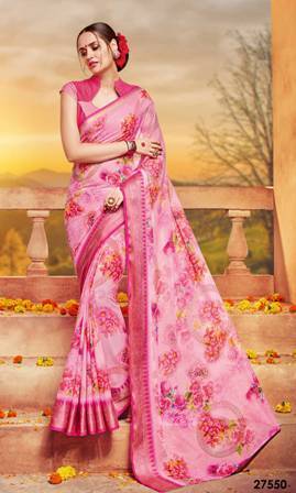 Cotton Silk Pink Printed Saree