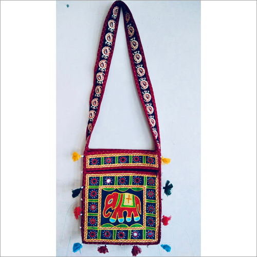 Indian Handmade Embroidered Sling Bag - Cotton, 10x8 Inches, Red | Hand-Embroidered, Lightweight, Adjustable Strap