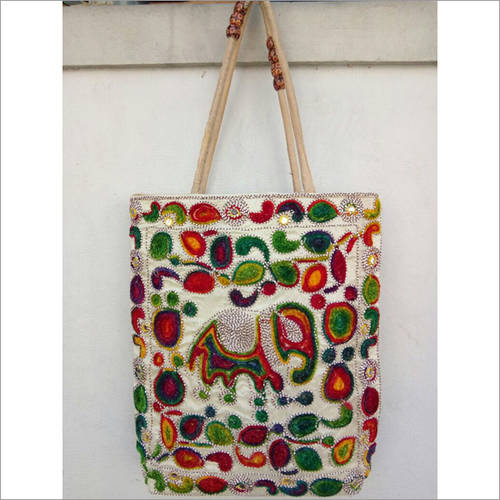 Handmade Embroidered Fancy Shoulder Bag - Cotton, 12x14 Inches, Multicolored Embroidery | Mirrors, Fabric Handles, Lightweight, Durable