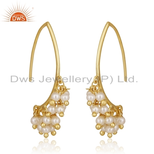 Natural Pearl Gemstone Gold Plated Hook Earrings Jewelry Size: 33 X 16 Mm