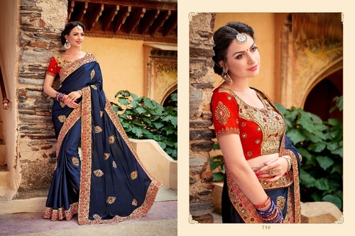 Navy Blue Beautiful Worked Designer Sarees