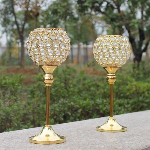 New 2pcs metal gold plated candle holder with crystals