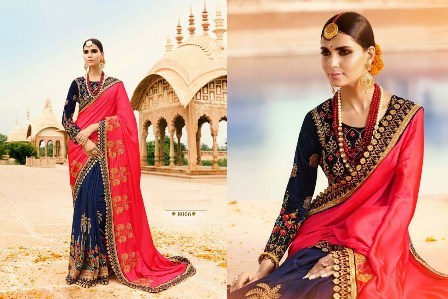 Cotton Silk Navy Blue Designer Wedding Wear Saree