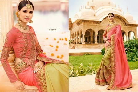 Light Coloured Wedding Wear Saree - Silk Cotton, Embroidered Pattern with Stone Work | Warranty Included, Suitable for All Seasons