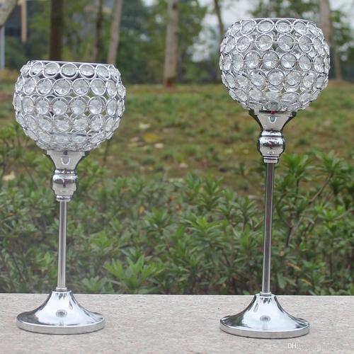 Free shiping metal silver plated candle holder with crystals