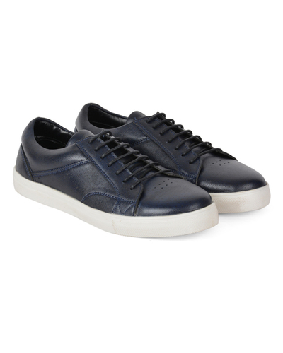 Mens Canvas Shoes - Leather & Canvas, Navy, Various Sizes | Lace-up Closure, Durable Canvas, Comfortable Fit, Breathable Fabric, Rubber Sole, Lightweight Casual Style