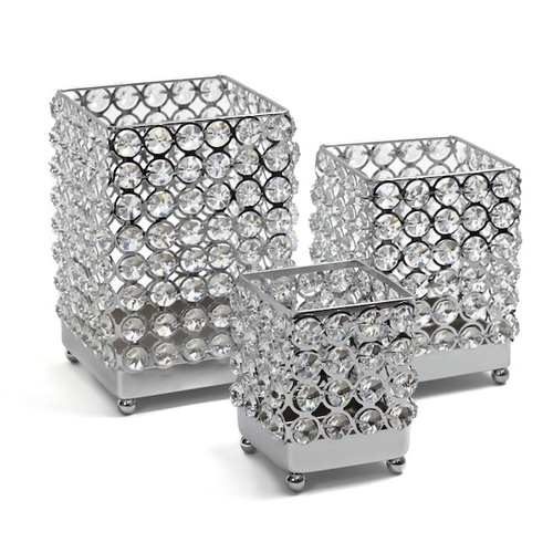 REAL CRYSTAL SQUARE CANDLE HOLDER - 3 PIECE SET!