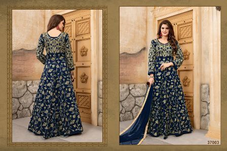 Navy Blue Wedding Wear Designer Anarkali Suit Decoration Material: Beads