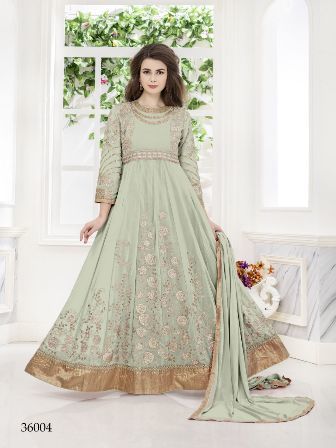 Designer Party Wear Net Anarkali Suit Decoration Material: Beads