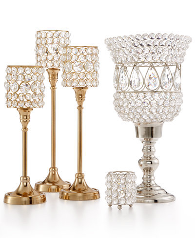 ITALIAN CRYSTAL BEADED GOLD PLATED TRIPLE T-LITE CANDLE HOLDERS By OTTO INTERNATIONAL