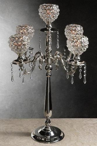 30" Silver Crystal Centerpiece Globe Candleholder